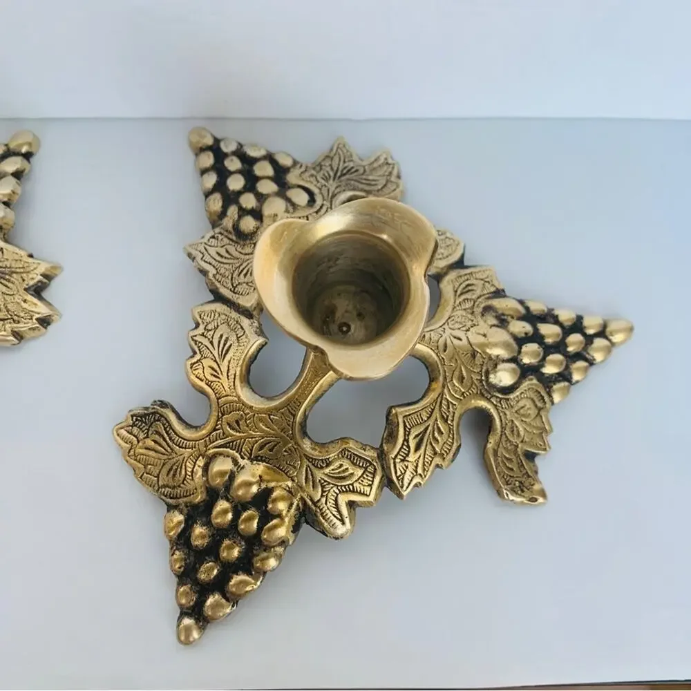 Vintage Brass Candle Holder Set